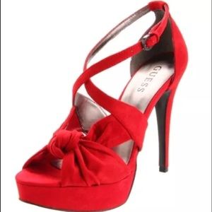 Guess Red Strappy Heels Platform Stiletto Size 5.5