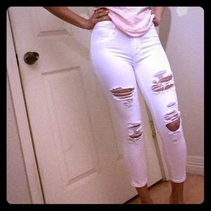 Super stretch skinny white distressed pants