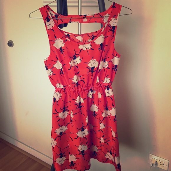 Unique red dress with cut open back