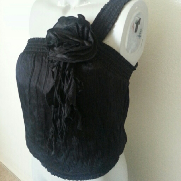 bebe Single Shoulder Blouse with Flower Detail - Picture 1 of 2