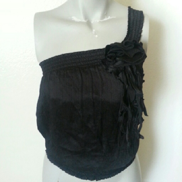 bebe Single Shoulder Blouse with Flower Detail - Picture 2 of 2