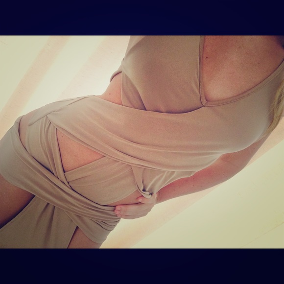 Amiclubwear Dresses & Skirts - Criss cross peekaboo Taupe Maxi Dress club party