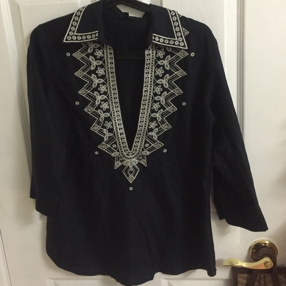 Talbots open V-neck blouse