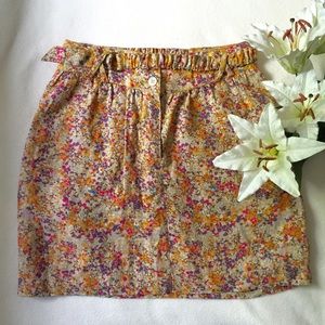 Linen Floral Print Skirt