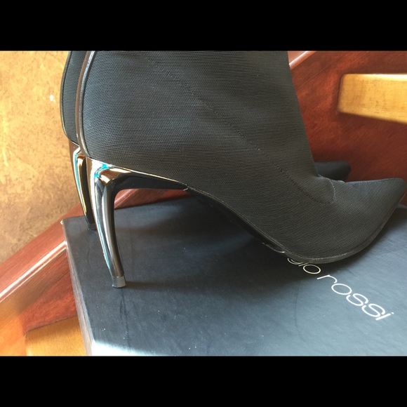 Sergio Rossi Black Boots Metallic Heel - Picture 2 of 4