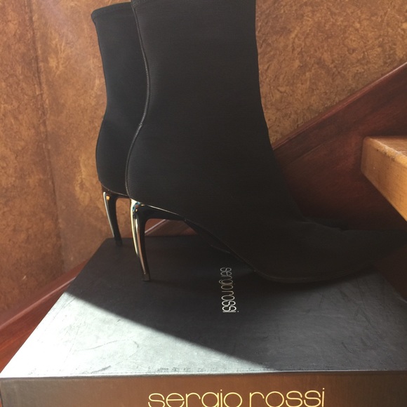 Sergio Rossi Black Boots Metallic Heel - Picture 3 of 4