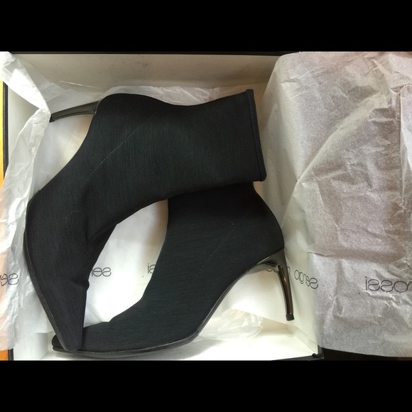 Sergio Rossi Black Boots Metallic Heel - Picture 4 of 4