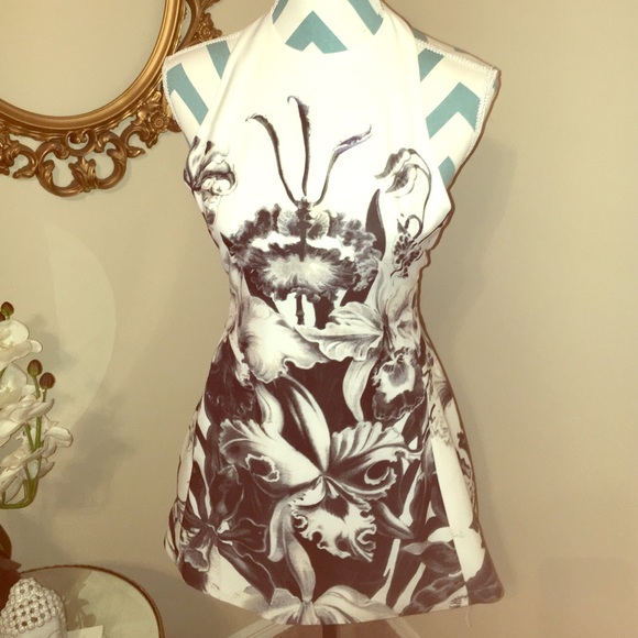 Black and white floral print halter dress