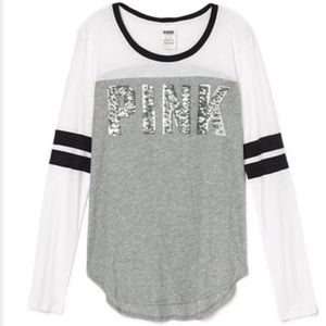 PINK Long Sleeve Curve Hem Tee