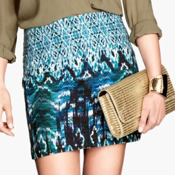 H&M Blue & Green Woven Skirt