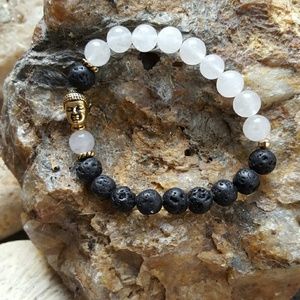 Yin & Yang Bracelet with Gold Buddha