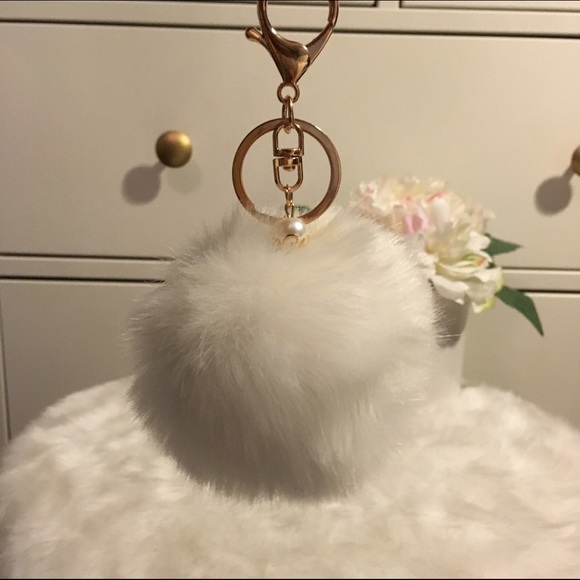 White Faux Fur Keychain