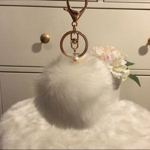 White Faux Fur Keychain