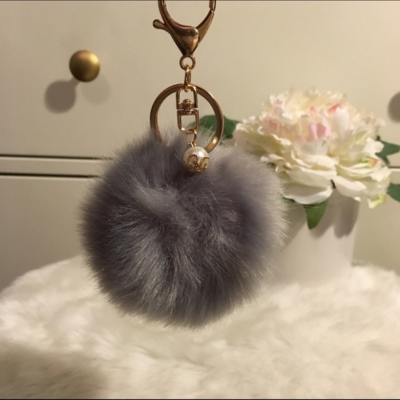 Gray Faux Fur Keychain