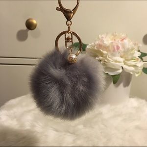Gray Faux Fur Keychain