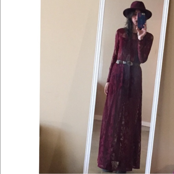 Burgundy lace long sleeve dress