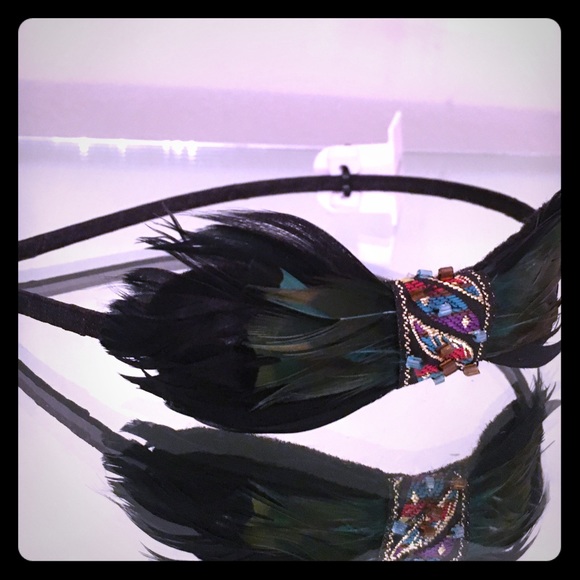 Beautiful peacock feather bow headband rhinestones - Picture 1 of 4