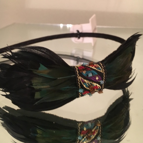 Beautiful peacock feather bow headband rhinestones - Picture 4 of 4
