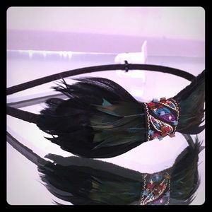 Beautiful peacock feather bow headband rhinestones