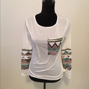 White sequin sleeve tee