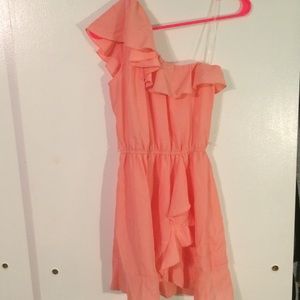 Coral one-shouldered dress