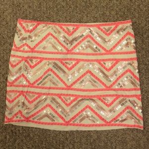Cream skirt w/ coral designs & silver/tan sequins