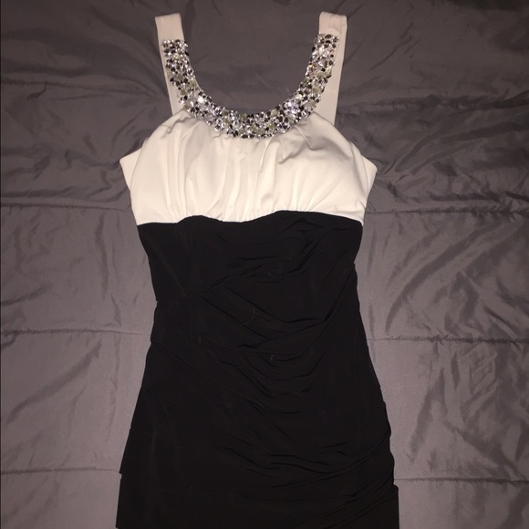 Mini black and white dress.