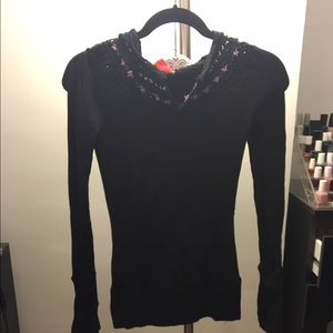 Free people black long sleeve hooded crochet