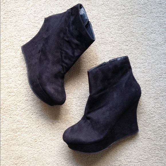 Black suede platform wedges