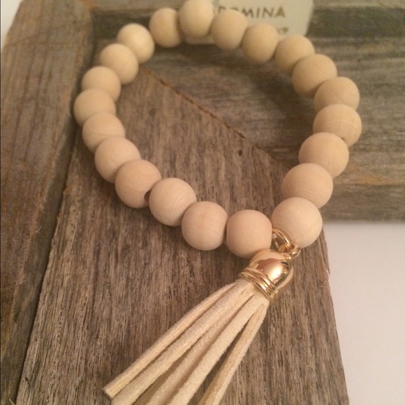 Ivory suede tassel charm bracelet
