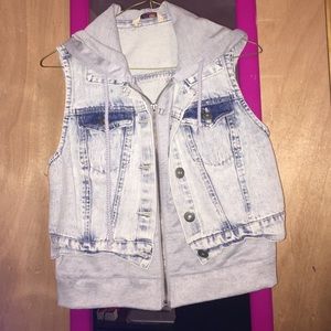 Denim hooded vest