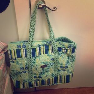 Blue and Green Paisley/Striped Quilted Tote