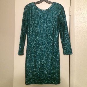 Teal sequin mini dress