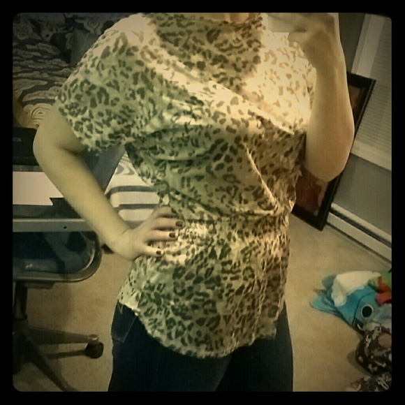 Leopard print top with cinched waste.