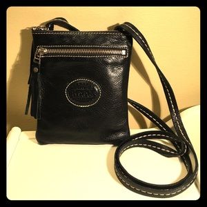 Roots black leather crossbody bag