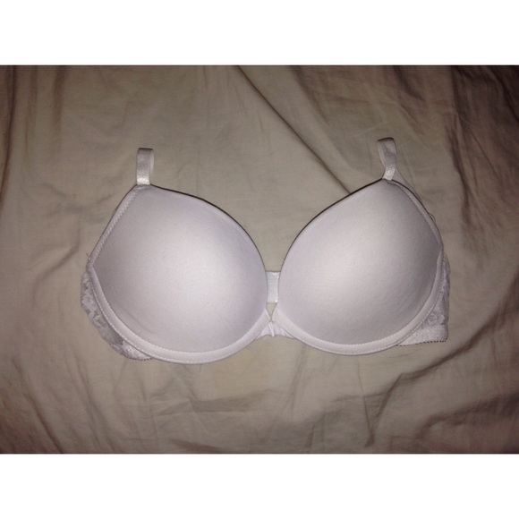 H&M brand white bra, lacey see threw back