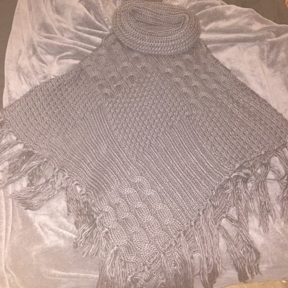 Sweaters - Dark Gray Turtleneck Poncho