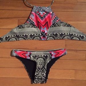 High neck halter swim - tribal pattern