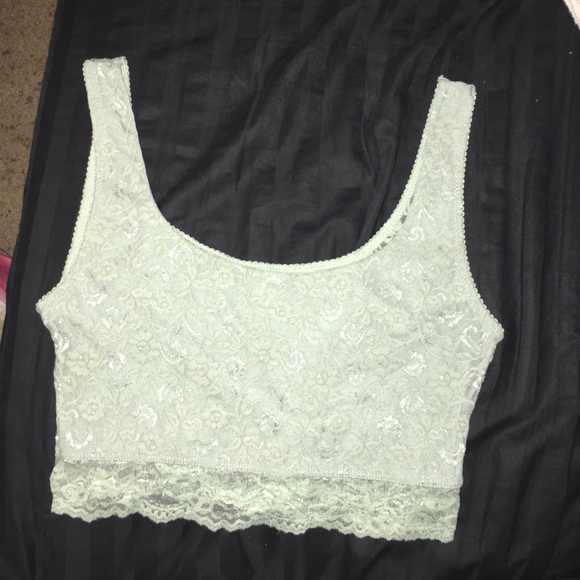 Green lace crop top