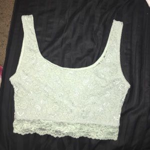 Green lace crop top