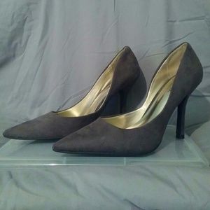 Gray suede pumps