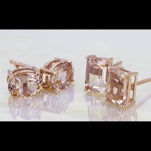Emerald cut morganite earrings in rose gold