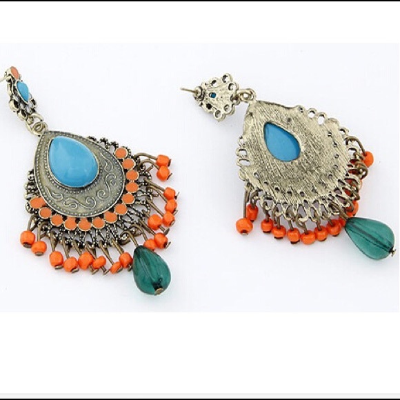 Gemstone Chandelier Earrings Dangle Beads - Picture 2 of 2