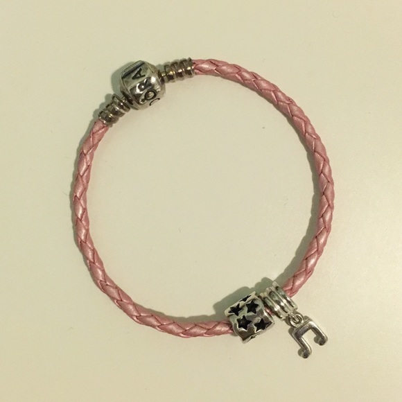Pandora leather bracelet and two charms