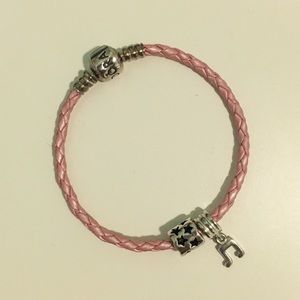Pandora leather bracelet and two charms