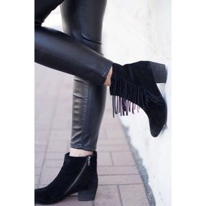 Seychelles Black Suede Leather Fringe Booties