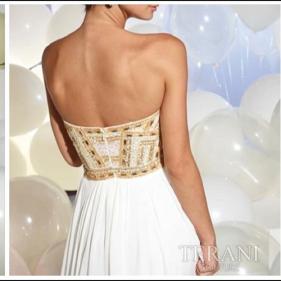Terani White and Gold Prom Dress - Picture 2 of 4