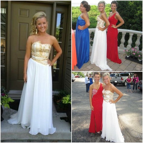 Terani White and Gold Prom Dress - Picture 3 of 4