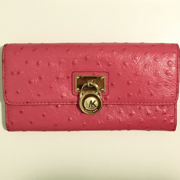 Michael Kors pink ostrich leather wallet