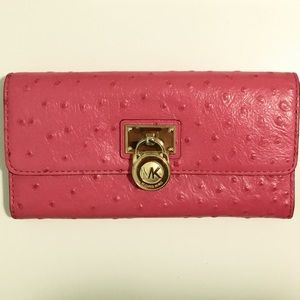 Michael Kors pink ostrich leather wallet